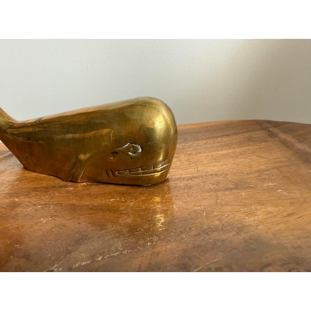 Vintage Solid Brass Nautical Whale Paperweight Sculpture For Sale - Image 4 of 11