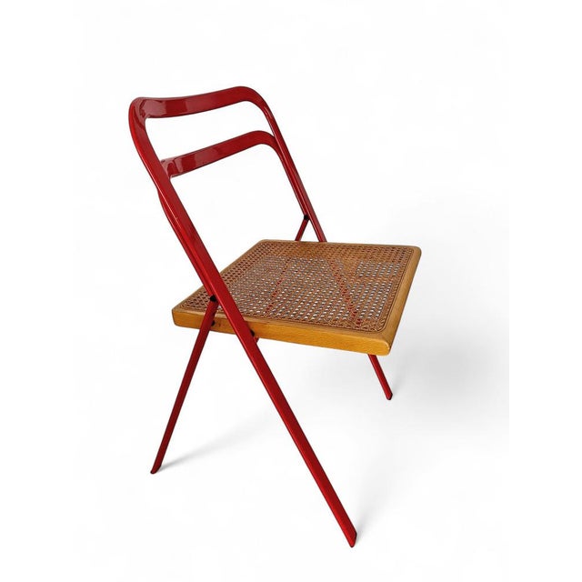 Folding Chair with Viennese Straw by Giorgio Cattelan for Cidue, Italy, 1970s For Sale - Image 4 of 7