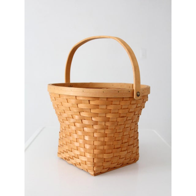 Vintage Splint Weave Basket With Bail Handle For Sale - Image 10 of 16
