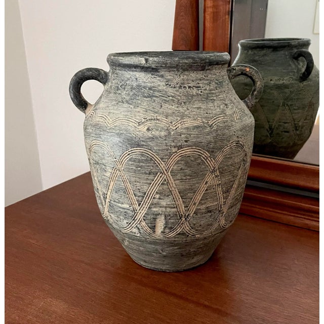 Late 20th Century Late 20th Century Rustic Pottery Jug Vessel With Two Handles For Sale - Image 5 of 11