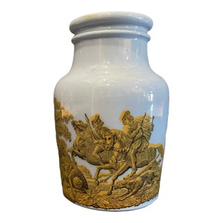 1850s Prattware Transferware Blue Pottery Jar For Sale