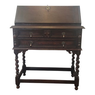1880s Antique Barley Twist Spanish Revival Renaissance Drop Front Secretary Desk For Sale