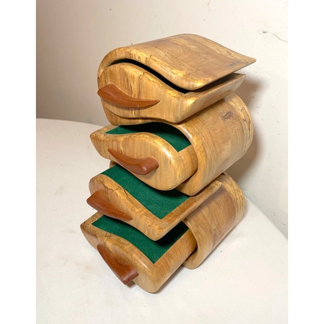 Brown 1990s Quality Original Handmade Carved Wood George Rogers Bandsaw Jewelry Box Teardrop For Sale - Image 8 of 12