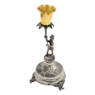 Silver Toothpick Holder with Golden Chalice on Palm Tree For Sale