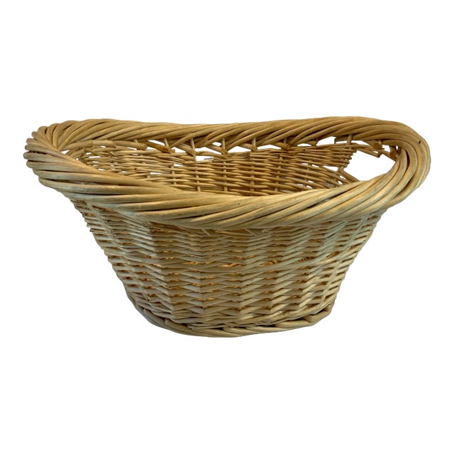 Vintage Wicker Oval Shaped Basket For Sale