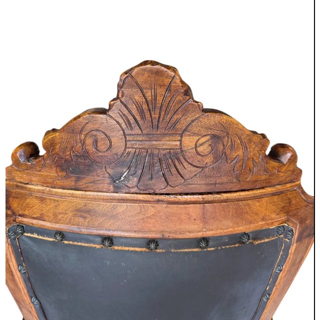 19th Century French Walnut Swivel Chair: Figural Crest & Organic Movement For Sale - Image 9 of 17
