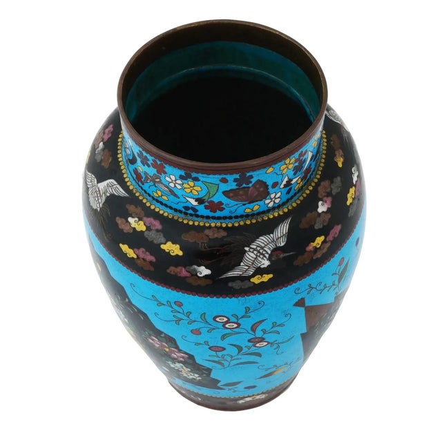 Late 19th Century Large Antique Japanese Cloisonne Enamel Fan Motif Vase For Sale - Image 5 of 7