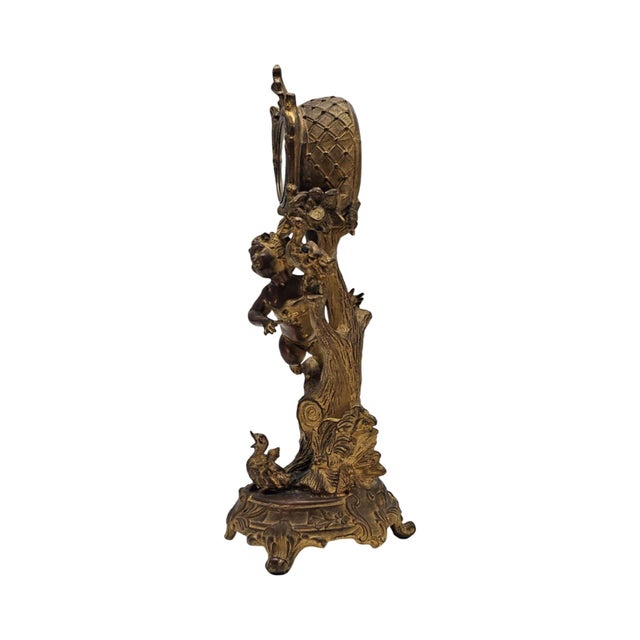 Bronze Art Nouveau Figural Mantel Clock With Girl and Ducks Tree Form 15" For Sale - Image 8 of 9