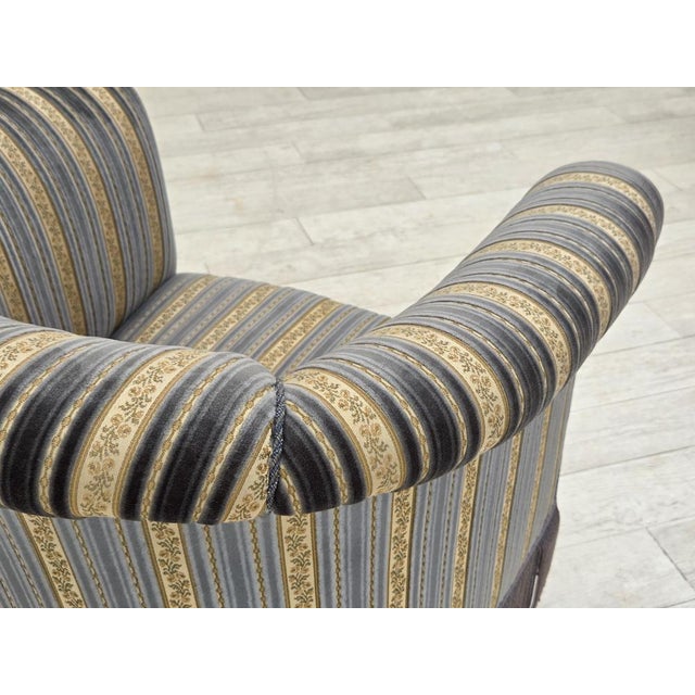 Danish Lounge Chair in Blue/Beige Furniture Velour & Beech Wood Legs, 1960s For Sale - Image 4 of 18