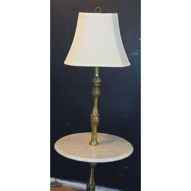 1970s Catco Hollywood Regency Brass & Italian Marble Table Combo Lamp – Acanthus Leaf For Sale - Image 13 of 14