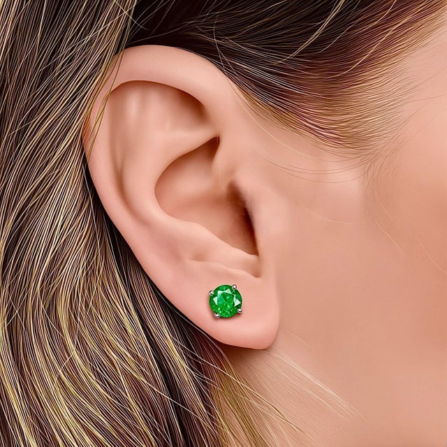 Natural Emerald Stud Earrings 14k White Gold 1.93 Carats Certified For Sale In New York - Image 6 of 11