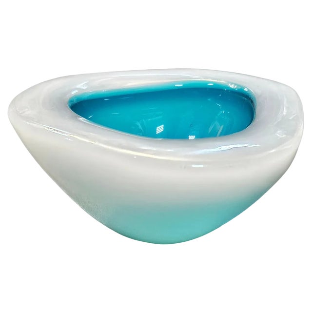 Ashtray in Opaline and Turquoise Murano Glass by Archimede Seguso, 1950s For Sale