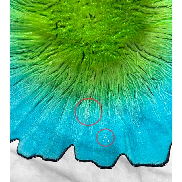 Vintage 14" Blue & Green Spain Art Glass Centerpiece Bowl For Sale - Image 6 of 8