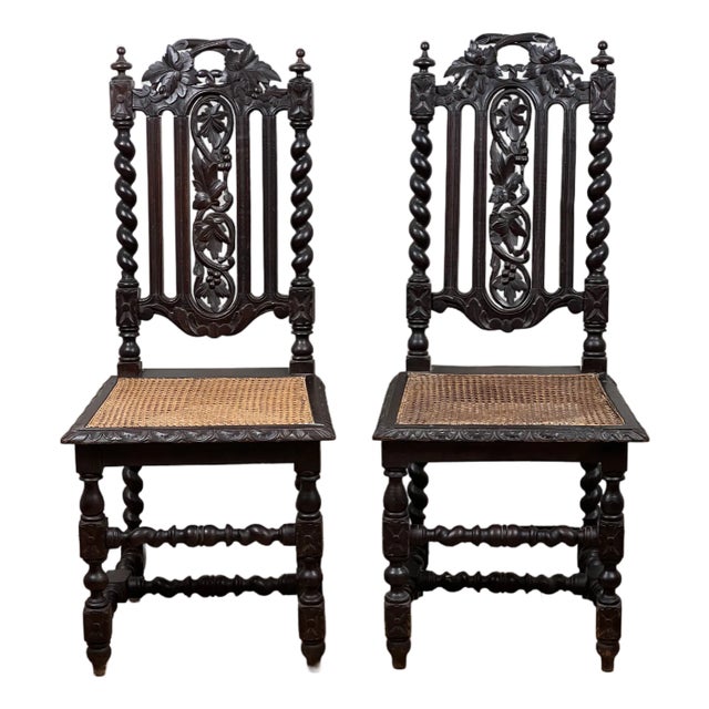 Pair Antique French Walnut Hunting Chairs C. Late 19th Century For Sale