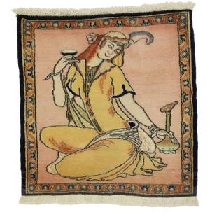Vintage Persian Khamseh Pictorial Rug, Persian Wall Hanging - 01'08 X 01'08