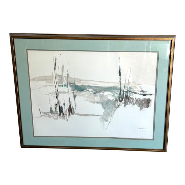 1982 Turquoise Abstract Painting Signed Anderson For Sale