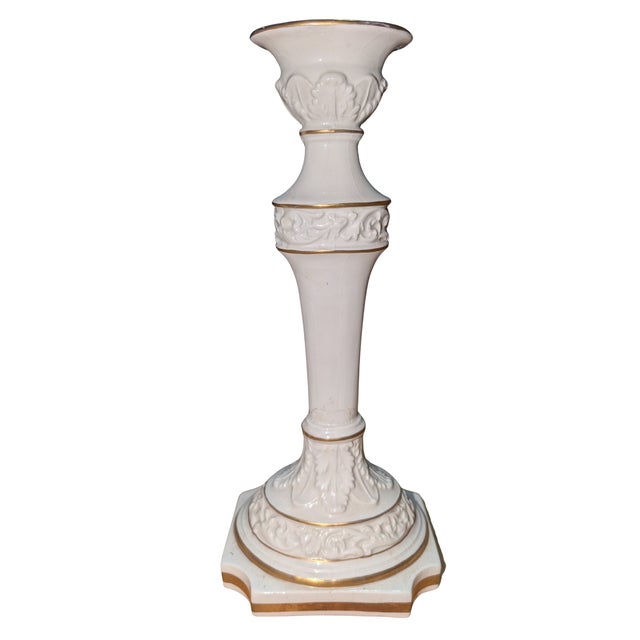 1960s Pair of Vintage Italian Capodimonte-Style Porcelain Candlesticks, Gilt Trim, 10" For Sale - Image 5 of 15