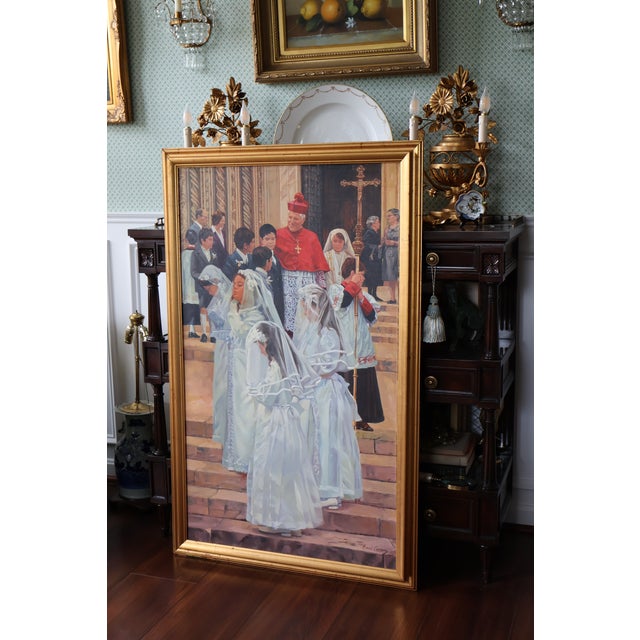 Late 20th Century Frank Cannas Large Signed Original First Communion Procession Oil on Linen, Framed For Sale - Image 13 of 18