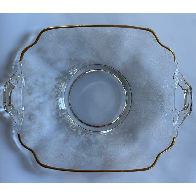 Gold Gilt Cambridge Wildflowers Bon Bon Plate & Basket Depression Glass - Two Pieces For Sale In Seattle - Image 6 of 12