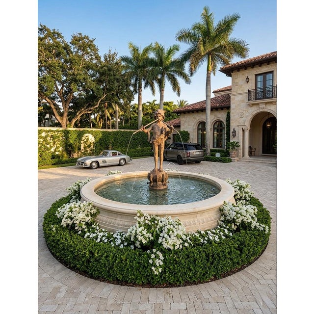 Vintage Neoclassical Patinated Bronze Fountain – Boy Playing Double Flute on Fish Base For Sale - Image 10 of 11