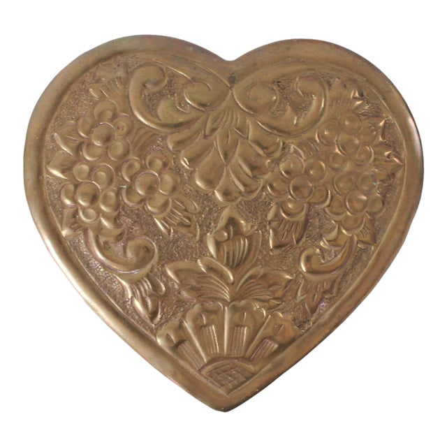 Vintage Brass Heart Shaped Trinket Box For Sale