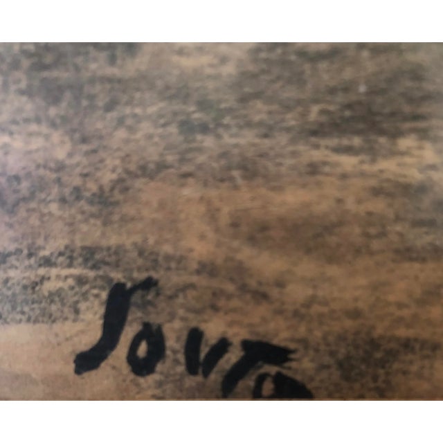 Impressionist C.1950 Arturo Souto Feijoo (1901-1964) City Walls W/ Figures Original Mixed Media For Sale - Image 3 of 8