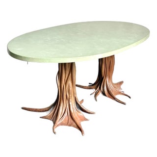 Vintage Boho Signed R. Kelly Cast Bronze Faux Bois Dining Table For Sale