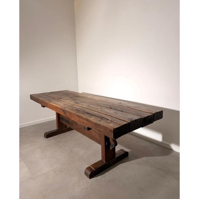 Wood Rustic Wood Trestle Dining Table For Sale - Image 7 of 7