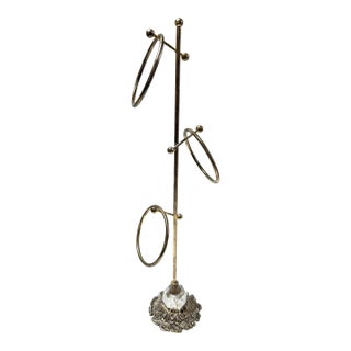 Vintage Brass Fingertip Towel Stand With Crystal Accent Base For Sale