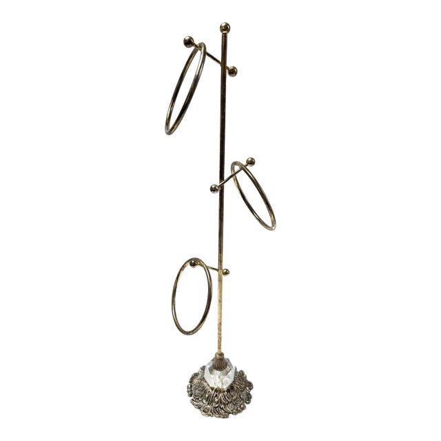 Vintage Brass Fingertip Towel Stand With Crystal Accent Base For Sale