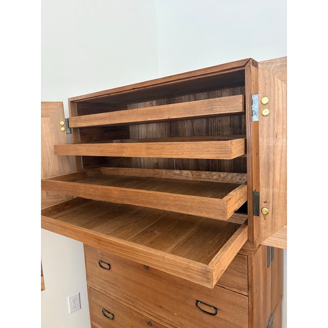 Wood Vintage Japanese Kimono Kannon Biraki Tansu 3 Section Dresser Cabinet For Sale - Image 7 of 11