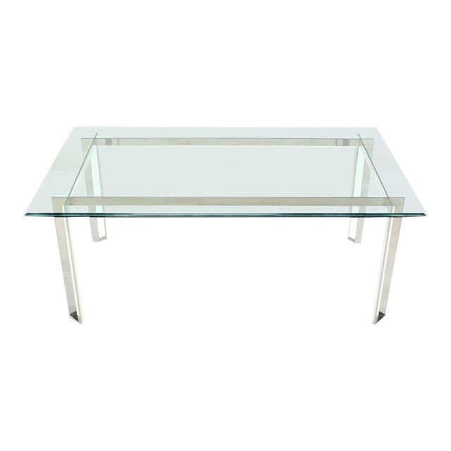Mid-Century Modern Polished Stainless Steel and Thick Glass