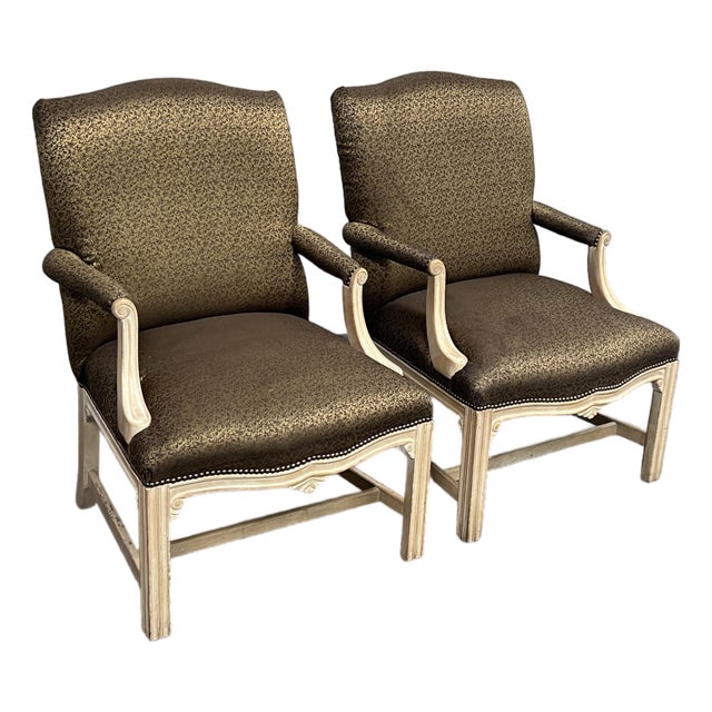 Schnadig Fine Furniture French Provincial Carved Armchairs, Pair For Sale
