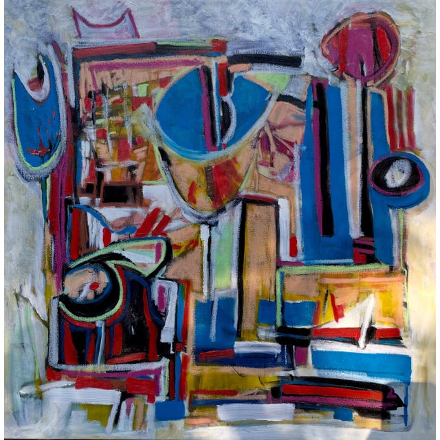 Beautiful appx 24”x24” abstract original oil on gallery stretched canvas abstract cubist painting. Listed artist John...