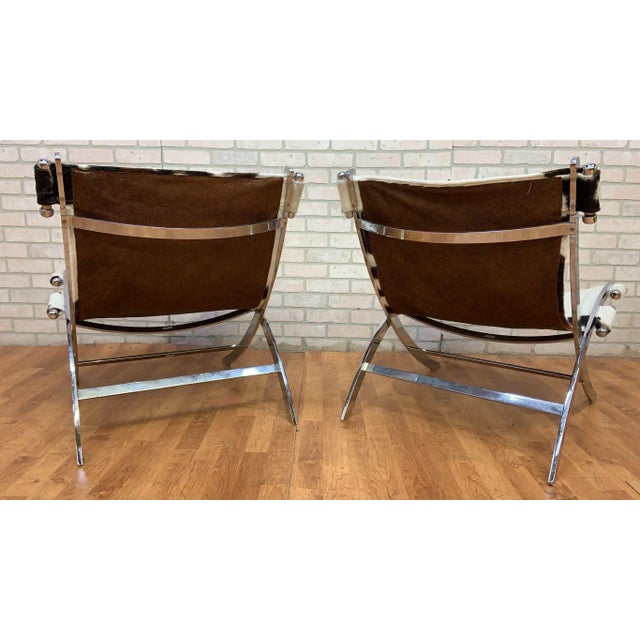 Antonio Citterio Mid Century Modern Antonio Citterio Style ”Timeless” Lounge Scissor Chairs, Newly Reupholstered in Cowhide - Pair For Sale - Image 4 of 12