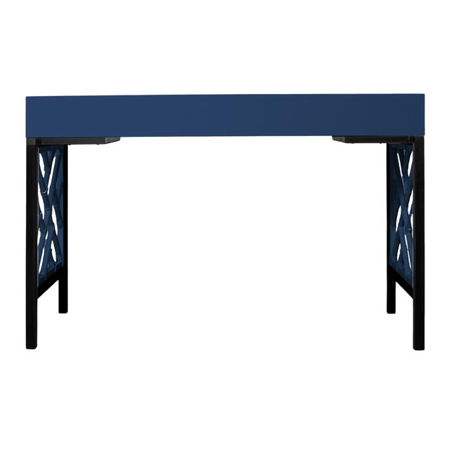 Wood Chippendale Writing Desk - Navy For Sale - Image 7 of 9