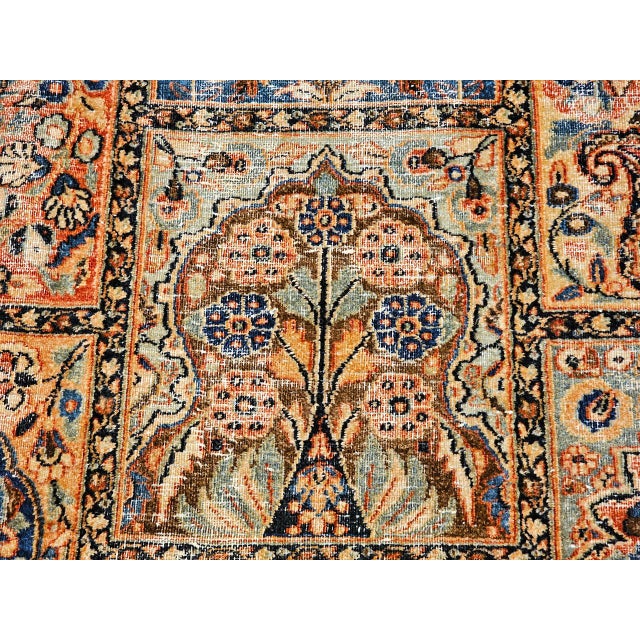 Textile 19th Century Persian Khorassan Rug, Hand-Knotted Wool, Allover Floral Panel Design, Green & Blue, 10x13 For Sale - Image 7 of 18