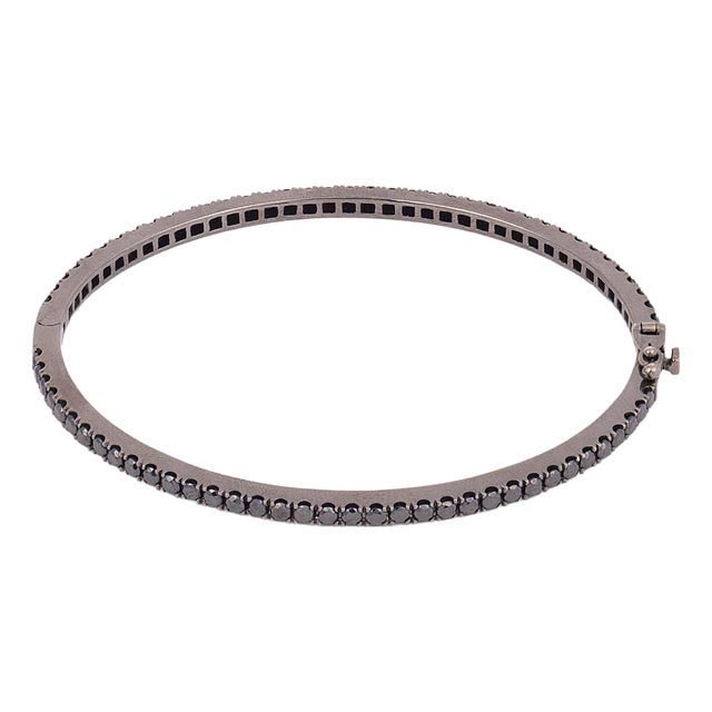 1920s Lugano Black Diamond 18k Blackened Gold Bangle Bracelet For Sale
