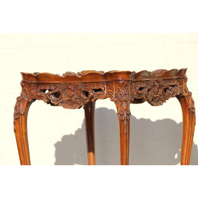Brown Pair of Louis XV Style Marquetry Side Tables/End Tables | French Rococo Revival Carved Wood For Sale - Image 8 of 18