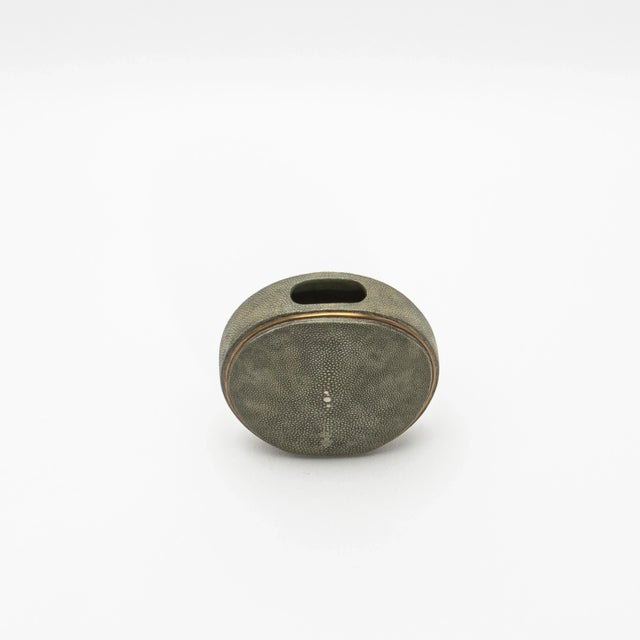R & Y Augousti Shagreen Vase With Brass Details by R&y Augousti For Sale - Image 4 of 7