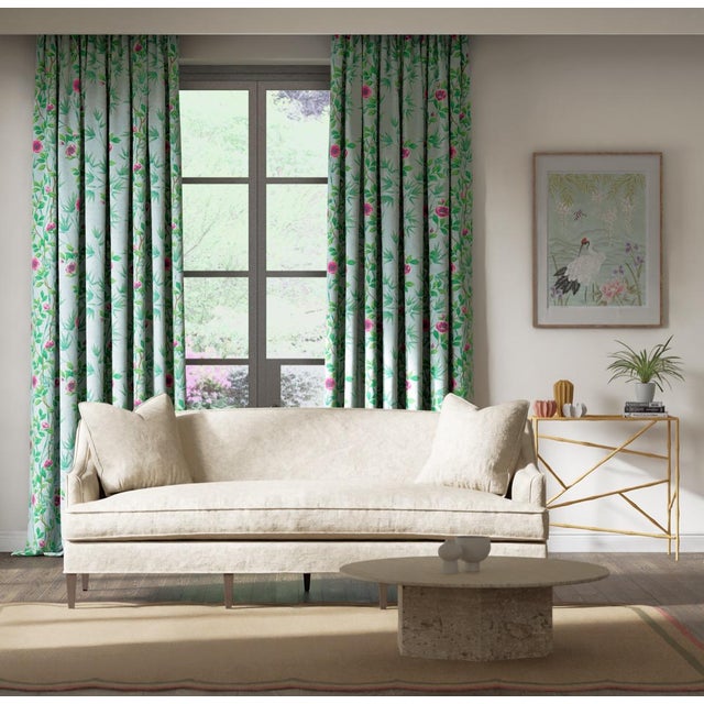 Contemporary Harlequin Lady Alford Fabric in Sky/Magenta - a Sample For Sale - Image 3 of 4