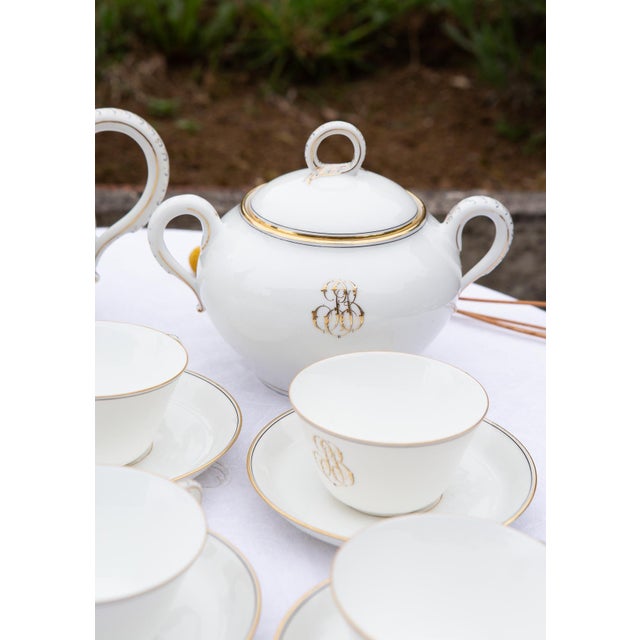 Tea Service for 6 from Mansard et Fils Porcelain, 1890s, Set of 14 For Sale - Image 4 of 13