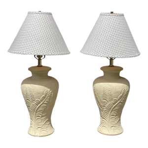 1980s Tropical Tan Ceramic Plaster Table Lamps - a Pair
