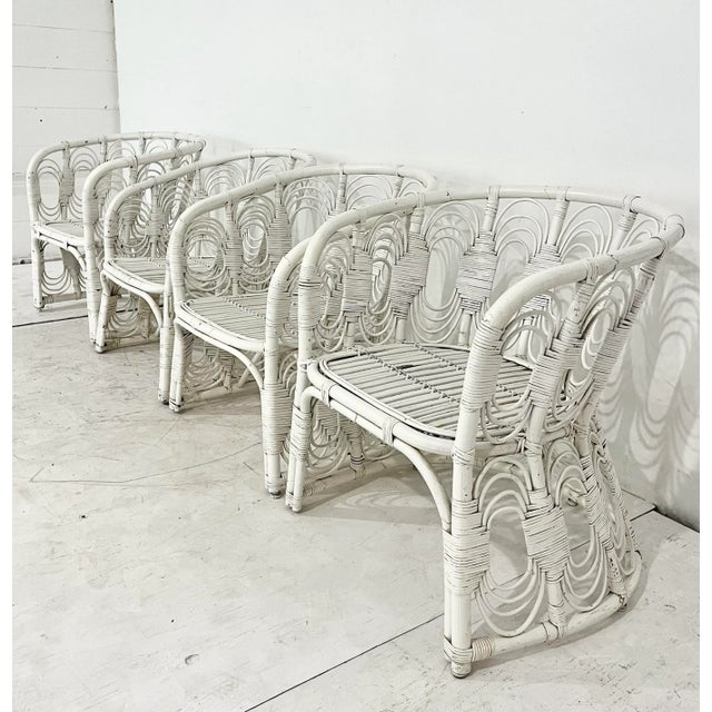 Vintage Looped Rattan Dining Set- 4 Chairs and Table For Sale In Tampa - Image 6 of 10