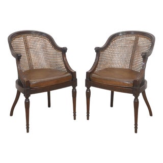 Carved Mahogany and Cane Library Chairs, 1890s, Set of 2 For Sale