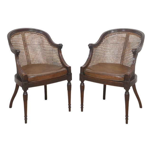 Carved Mahogany and Cane Library Chairs, 1890s, Set of 2 For Sale