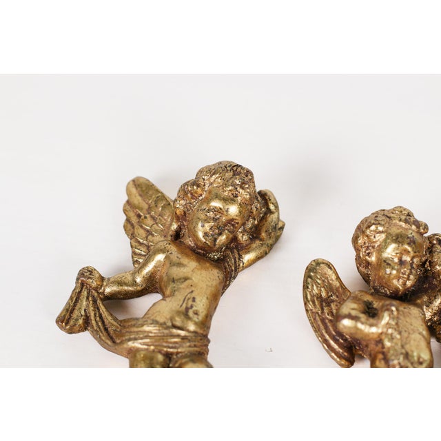 Rococo Mid-Century Set of 3 French Gold Leaf Cherub Wall Hangings For Sale - Image 3 of 15