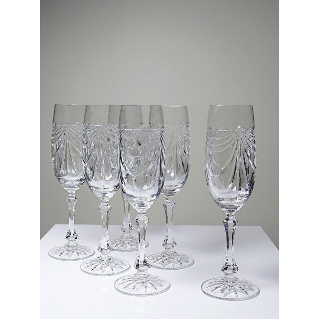 Vintage Hand-Cut Lorraine Crystal Champagne Flutes, 1960s, Set of 6 For Sale - Image 11 of 15