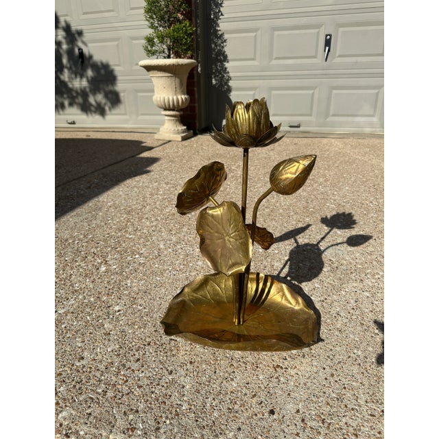 Brass Vintage Mid-Century Modern Feldman Brass Lotus Candelabra Centerpiece For Sale - Image 8 of 12