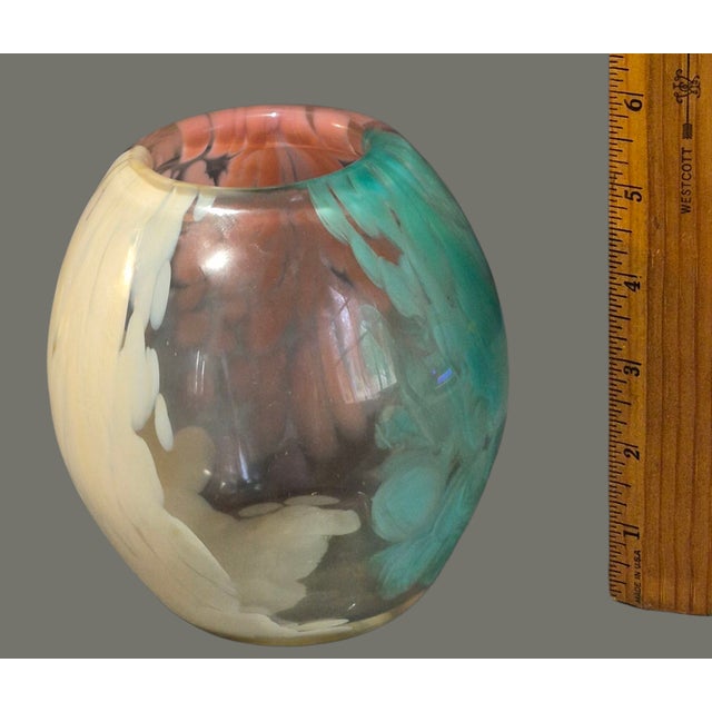 Vintage Hand Blown Art Glass Multi Color Monte Dunlavy Signed Vase For Sale - Image 4 of 6